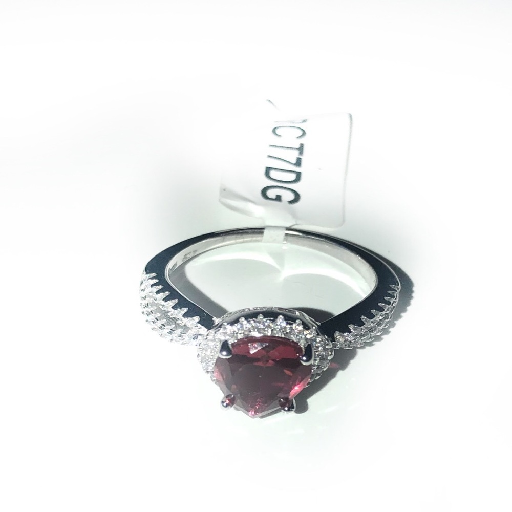 NEW CZ 925 STERLING SILVER TEAR DROP RUBY RING 7